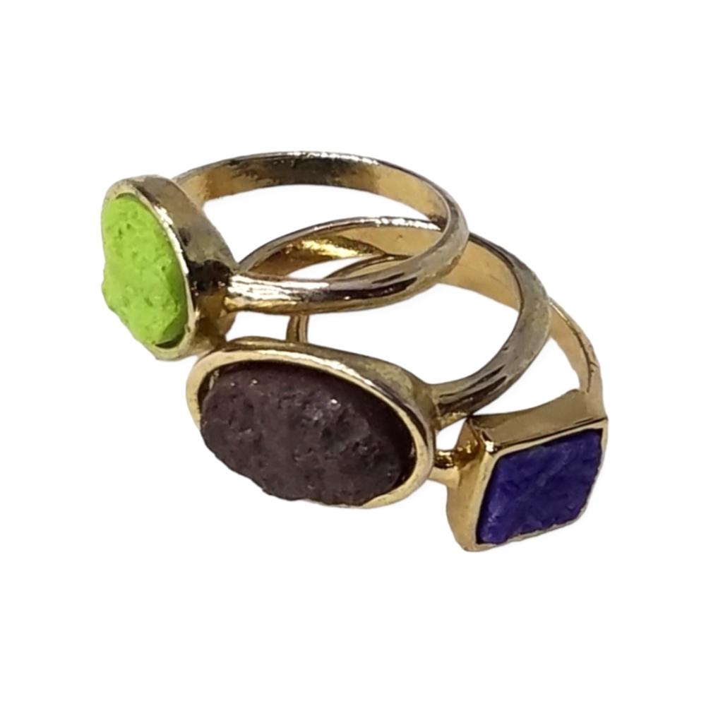 Gold-tone Druzy Stone Ring Set, Size 8.5